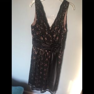 Black lace and satin dress with tie sash